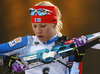 Winner Kaisa Makarainen of Finland getting ready for last shooting in the Women mass start race of IBU Biathlon World Cup in Pokljuka, Slovenia. Women mass start race of IBU Biathlon World cup was held on Sunday, 20th of December 2015 in Pokljuka, Slovenia.
