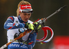 Second placed Gabriela Soukalova of Czech getting ready for last shooting in the Women mass start race of IBU Biathlon World Cup in Pokljuka, Slovenia. Women mass start race of IBU Biathlon World cup was held on Sunday, 20th of December 2015 in Pokljuka, Slovenia.
