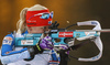 Winner Kaisa Makarainen of Finland shooting in the Women mass start race of IBU Biathlon World Cup in Pokljuka, Slovenia. Women mass start race of IBU Biathlon World cup was held on Sunday, 20th of December 2015 in Pokljuka, Slovenia.
