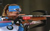 Third placed Olga Podchufarova of Russia shooting in the Women mass start race of IBU Biathlon World Cup in Pokljuka, Slovenia. Women mass start race of IBU Biathlon World cup was held on Sunday, 20th of December 2015 in Pokljuka, Slovenia.
