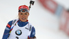 Second placed Gabriela Soukalova of Czech crossing finish line in the Women mass start race of IBU Biathlon World Cup in Pokljuka, Slovenia. Women mass start race of IBU Biathlon World cup was held on Sunday, 20th of December 2015 in Pokljuka, Slovenia.
