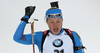 Third placed Olga Podchufarova of Russia crossing finish line in the Women mass start race of IBU Biathlon World Cup in Pokljuka, Slovenia. Women mass start race of IBU Biathlon World cup was held on Sunday, 20th of December 2015 in Pokljuka, Slovenia.
