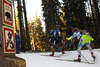 Biathletes skiing during the Men mass start race of IBU Biathlon World Cup in Pokljuka, Slovenia. Men mass start race of IBU Biathlon World cup was held on Sunday, 20th of December 2015 in Pokljuka, Slovenia.
