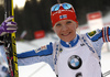 Kaisa Makarainen of Finland in finish of  the Women mass start race of IBU Biathlon World Cup in Pokljuka, Slovenia. Women mass start race of IBU Biathlon World cup was held on Sunday, 20th of December 2015 in Pokljuka, Slovenia.
