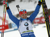 Kaisa Makarainen of Finland celebrates their medals won in the Women mass start race of IBU Biathlon World Cup in Pokljuka, Slovenia. Women mass start race of IBU Biathlon World cup was held on Sunday, 20th of December 2015 in Pokljuka, Slovenia.
