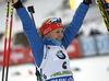 Kaisa Makarainen of Finland celebrates their medals won in the Women mass start race of IBU Biathlon World Cup in Pokljuka, Slovenia. Women mass start race of IBU Biathlon World cup was held on Sunday, 20th of December 2015 in Pokljuka, Slovenia.

