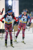 Evgeniy Garanichev (Russia) und Ekaterina Yurlova (Russia) during the IBU Biathlon World Cup at Veltins Arena in Gelsenkirchen, Germany on 2015/12/28.
