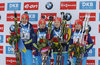 Iryna Varvynets, Yuliia Dzhima, Valj Semerenko, Olena Pidhrushna during Ladies Relay of Rubolding BMW IBU Biathlon World Cup at the Biathlonarena in Ruhpolding, Germany on 2016/01/17.
