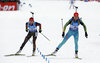 Laura Dahlmeier und Olena Pidhrushna during Ladies Relay of Rubolding BMW IBU Biathlon World Cup at the Biathlonarena in Ruhpolding, Germany on 2016/01/17.
