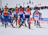 Gabriela Soukalova of the Czech Republic, Laura Dahlmeier of Germany, Habert Dorin Marie of France, Dorothea Wierer of Italy, Kaisa Makarainen of Finland during women mass start race of IBU Biathlon World Cup in Canmore, Alberta, Canada. Men sprint race of IBU Biathlon World cup was held in Canmore, Alberta, Canada, on Friday, 5th of February 2016.
