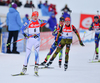 Kaisa Makarainen of Finland, Franziska Hildebrand of Germany during women mass start race of IBU Biathlon World Cup in Canmore, Alberta, Canada. Men sprint race of IBU Biathlon World cup was held in Canmore, Alberta, Canada, on Friday, 5th of February 2016.
