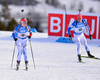 Sanna Markkanen of Finland (L) and Matti Hakala of Finland during mixed relay race of IBU Biathlon World Cup in Canmore, Alberta, Canada. Mixed relay race of IBU Biathlon World cup was held in Canmore, Alberta, Canada, on Sunday, 7th of February 2016.
