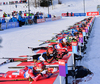 Hilde Fenne of Norway and Luise Kummer of Germany shooting during mixed relay race of IBU Biathlon World Cup in Canmore, Alberta, Canada. Mixed relay race of IBU Biathlon World cup was held in Canmore, Alberta, Canada, on Sunday, 7th of February 2016.
