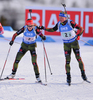 Luise Kummer and Erik Lesser of Germany during mixed relay race of IBU Biathlon World Cup in Canmore, Alberta, Canada. Mixed relay race of IBU Biathlon World cup was held in Canmore, Alberta, Canada, on Sunday, 7th of February 2016.
