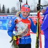 Kaisa Makarainen of Finland during medal ceremony after women sprint race of IBU Biathlon World Cup in Presque Isle, Maine, USA. Women sprint race of IBU Biathlon World cup was held in Presque Isle, Maine, USA, on Thursday, 11th of February 2016.
