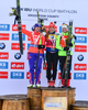 Second placed, Susan Dunklee of USA (L), winner Gabriela Soulklaova of Czech (M) and third placed Krystyna Guzik of Poland (R) celebrate their medals won in the women sprint race of IBU Biathlon World Cup in Presque Isle, Maine, USA. Women sprint race of IBU Biathlon World cup was held in Presque Isle, Maine, USA, on Thursday, 11th of February 2016.
