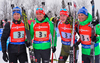 BIRNBACHER Andreas, BOEHM Daniel, DOLL Benedikt and LESSER Erik of Germany during men relay race of IBU Biathlon World Cup in Presque Isle, Maine, USA. Men relay race of IBU Biathlon World cup was held in Presque Isle, Maine, USA, on Saturday, 13th of February 2016.
