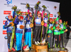 Winning team of Czech (M), second placed Ukraine (L) and third placed Germany (R) during women relay race of IBU Biathlon World Cup in Presque Isle, Maine, USA. Women relay race of IBU Biathlon World cup was held in Presque Isle, Maine, USA, on Saturday, 13th of February 2016.
