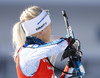 Kaisa Makarainen of Finland during zeroing before start of the women sprint race of IBU Biathlon World Cup in Pokljuka, Slovenia. Women sprint race of IBU Biathlon World cup was held in Pokljuka, Slovenia, on Friday, 9th of December 2016.
