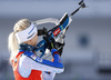 Kaisa Makarainen of Finland during zeroing before start of the women sprint race of IBU Biathlon World Cup in Pokljuka, Slovenia. Women sprint race of IBU Biathlon World cup was held in Pokljuka, Slovenia, on Friday, 9th of December 2016.
