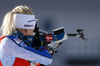 Kaisa Makarainen of Finland during zeroing before start of the women sprint race of IBU Biathlon World Cup in Pokljuka, Slovenia. Women sprint race of IBU Biathlon World cup was held in Pokljuka, Slovenia, on Friday, 9th of December 2016.
