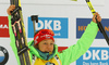 Winner Laura Dahlmeier of Germany celebrates her victory in the women sprint race of IBU Biathlon World Cup in Pokljuka, Slovenia. Women sprint race of IBU Biathlon World cup was held in Pokljuka, Slovenia, on Friday, 9th of December 2016.
