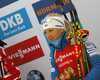 Fourth placed Kaisa Makarainen of Finland celebrate her success in the women sprint race of IBU Biathlon World Cup in Pokljuka, Slovenia. Women sprint race of IBU Biathlon World cup was held in Pokljuka, Slovenia, on Friday, 9th of December 2016.
