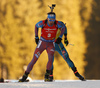 Third placed Anton Shipulin of Russia infront of Martin Fourcade of France entering fourth lap during the men pursuit race of IBU Biathlon World Cup in Pokljuka, Slovenia.  Men pursuit race of IBU Biathlon World cup was held in Pokljuka, Slovenia, on Saturday, 10th of December 2016.
