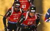 Mario Dolder of Switzerland (R) and Benjamin Weger of Switzerland (L) during the men pursuit race of IBU Biathlon World Cup in Pokljuka, Slovenia.  Men pursuit race of IBU Biathlon World cup was held in Pokljuka, Slovenia, on Saturday, 10th of December 2016.
