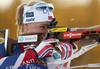 Marte Olsbu of Norway shooting during the women pursuit race of IBU Biathlon World Cup in Pokljuka, Slovenia. Women pursuit race of IBU Biathlon World cup was held in Pokljuka, Slovenia, on Friday, 9th of December 2016.
