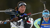 Lena Haecki of Switzerland getting ready for shooting during the women pursuit race of IBU Biathlon World Cup in Pokljuka, Slovenia. Women pursuit race of IBU Biathlon World cup was held in Pokljuka, Slovenia, on Friday, 9th of December 2016.
