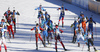 Biathletes on start of  the men relay race of IBU Biathlon World Cup in Pokljuka, Slovenia.  Men relay race of IBU Biathlon World cup was held in Pokljuka, Slovenia, on Sunday, 11th of December 2016.
