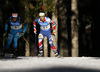 Ole Einar Bjoerndalen of Norway (R) and Quentin Fillon Maillet of France (L) during the men relay race of IBU Biathlon World Cup in Pokljuka, Slovenia.  Men relay race of IBU Biathlon World cup was held in Pokljuka, Slovenia, on Sunday, 11th of December 2016.
