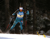 Simon Desthieux of France during the men relay race of IBU Biathlon World Cup in Pokljuka, Slovenia.  Men relay race of IBU Biathlon World cup was held in Pokljuka, Slovenia, on Sunday, 11th of December 2016.
