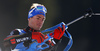 Simon Schempp of Germany getting ready for shooting during the men relay race of IBU Biathlon World Cup in Pokljuka, Slovenia.  Men relay race of IBU Biathlon World cup was held in Pokljuka, Slovenia, on Sunday, 11th of December 2016.
