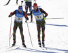 Simon Schempp of Germany (L) and Benedikt Doll of Germany (R) during the men relay race of IBU Biathlon World Cup in Pokljuka, Slovenia. Men relay race of IBU Biathlon World cup was held in Pokljuka, Slovenia, on Sunday, 11th of December 2016.
