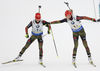 Laura Dahlmeier of Germany (L) and Maren Hammerschmidt of Germany (R) during the women relay race of IBU Biathlon World Cup in Pokljuka, Slovenia. Women relay race of IBU Biathlon World cup was held in Pokljuka, Slovenia, on Sunday, 11th of December 2016.
