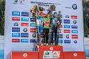 Gabriela Koukalova of Czech Republic Laura Dahlmeier of Germany Alexia  Runggaldier of Italy during Flower Ceremony of the individual women of the IBU Biathlon World Championships at the Biathlonarena in Hochfilzen, Austria on 2017/02/15.
