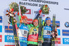 Gabriela Koukalova of Czech Republic Laura Dahlmeier of Germany Alexia Runggaldier of Italy during Flower Ceremony of the individual women of the IBU Biathlon World Championships at the Biathlonarena in Hochfilzen, Austria on 2017/02/15.
