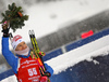 Sixth placed Kaisa Makarainen of Finland during medal ceremony after the women 7.5km sprint race of IBU Biathlon World Cup in Hochfilzen, Austria.  Women 7.5km sprint race of IBU Biathlon World cup was held in Hochfilzen, Austria, on Friday, 8th of December 2017.
