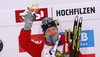 Winner Johannes Thingnes Boe of Norway celebrates his medal won in the men 10km sprint race of IBU Biathlon World Cup in Hochfilzen, Austria.  Men 10km sprint race of IBU Biathlon World cup was held in Hochfilzen, Austria, on Friday, 8th of December 2017.
