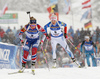 Ingrid Landmark Tandrevold of Norway (L) and Kaisa Makarainen of Finland (R) during the women 10km pursuit race of IBU Biathlon World Cup in Hochfilzen, Austria.  Women 10km pursuit race of IBU Biathlon World cup was held in Hochfilzen, Austria, on Saturday, 9th of December 2017.
