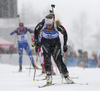 Irene Cadurisch of Switzerland during the women 10km pursuit race of IBU Biathlon World Cup in Hochfilzen, Austria.  Women 10km pursuit race of IBU Biathlon World cup was held in Hochfilzen, Austria, on Saturday, 9th of December 2017.
