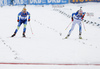 Darya Domracheva of Belarus (L) and Kaisa Makarainen of Finland (R)  during the women 10km pursuit race of IBU Biathlon World Cup in Hochfilzen, Austria.  Women 10km pursuit race of IBU Biathlon World cup was held in Hochfilzen, Austria, on Saturday, 9th of December 2017.
