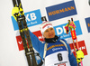 Kaisa Makarainen of Finland celebrates his medal won in women 10km pursuit race of IBU Biathlon World Cup in Hochfilzen, Austria.  Women 10km pursuit race of IBU Biathlon World cup was held in Hochfilzen, Austria, on Saturday, 9th of December 2017.
