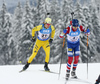 Peppe Femling of Sweden (L) and Ole Einar Bjoerndalen of Norway (R) during the men relay race of IBU Biathlon World Cup in Hochfilzen, Austria.  Men relay race of IBU Biathlon World cup was held in Hochfilzen, Austria, on Sunday, 10th of December 2017.
