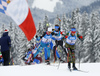 Erik Lesser of Germany (R) and Jean Guillaume Beatrix of France (L) during the men relay race of IBU Biathlon World Cup in Hochfilzen, Austria.  Men relay race of IBU Biathlon World cup was held in Hochfilzen, Austria, on Sunday, 10th of December 2017.
