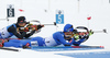 Mario Dolder of Switzerland (L) and Thierry Chenal of Italy (R) during the men relay race of IBU Biathlon World Cup in Hochfilzen, Austria.  Men relay race of IBU Biathlon World cup was held in Hochfilzen, Austria, on Sunday, 10th of December 2017.
