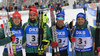 Second placed team of Germany with Benedikt Doll (L), Arnd Peiffer, Simon Schempp and Erik Lesser celebrating in finish of  the men relay race of IBU Biathlon World Cup in Hochfilzen, Austria.  Men relay race of IBU Biathlon World cup was held in Hochfilzen, Austria, on Sunday, 10th of December 2017.
