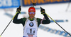 Laura Dahlmeier of Germany celebrates victory of German team when crossing finish line of the women relay race of IBU Biathlon World Cup in Hochfilzen, Austria.  Women relay race of IBU Biathlon World cup was held in Hochfilzen, Austria, on Sunday, 10th of December 2017.
